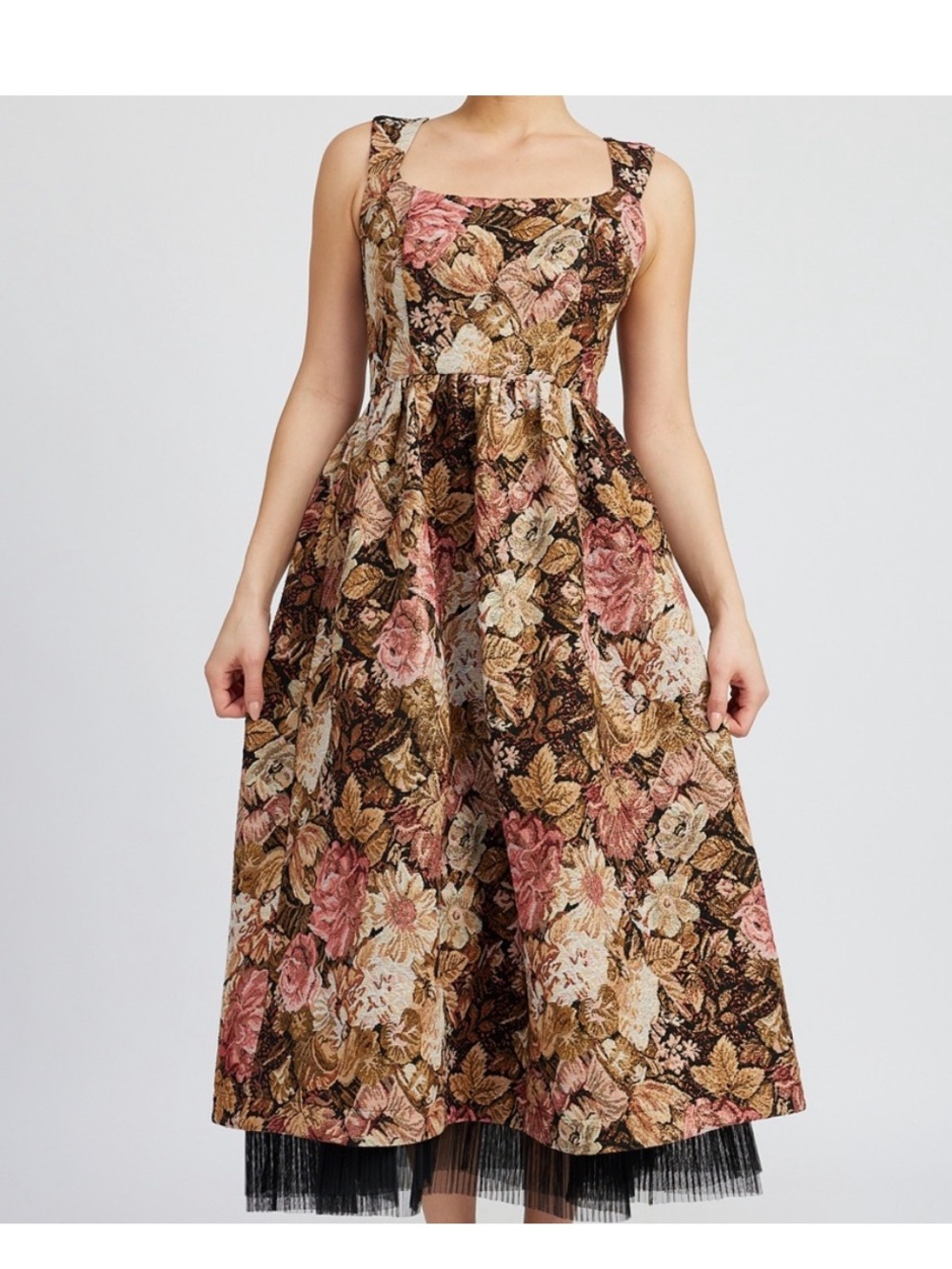 En Saison Carey Jaquard Rose Brocade Corset Lace Up Floral Party Dress Small